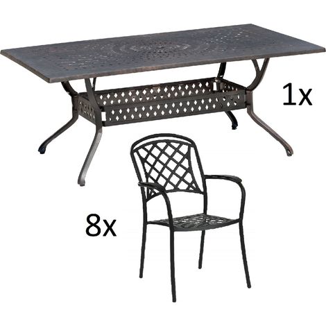 Inko 9-teilige Sitzgruppe Alu-Guss bronze Tisch 215x107x74 cm cm mit 8 Sesseln Tisch 215x107 cm mit 8x Sessel Capri (1/2)