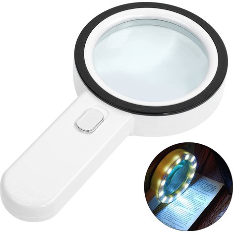 Loupe de Lecture éclairée, Loupe 30X avec 12 LED Lumière, Loupe Grossissante à Main, Loupe Eclairante (1/5)