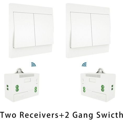 Kit interrupteur et récepteur sans fil 110-230V Interrupteur auto-alimenté Appareil d'éclairage télécommandé, modèle: Blanc 2 récepteurs interrupteur 2 gangs (1/5)