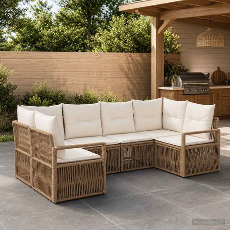 vidaXL Conjunto de sofás de jardín 6 uds. 6-Número de plazas Beige (1/5)