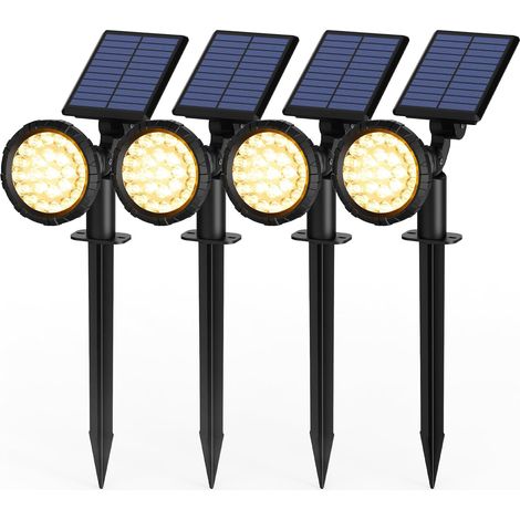 Set of 4 Outdoor Solar Spotlights, Solar Floodlights, IP65 Waterproof with 25 LED Solar Lights for Paths, Outdoor Gardens, Fences (Warm White) (1/5)