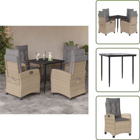 Sitzkissen - vidaXL 5-tlg. Garten-Essgruppe mit Kissen Beigemischung Poly Rattan - Rückenkissen (1/5)