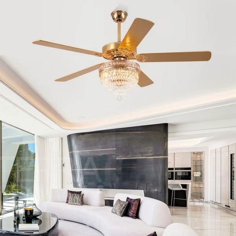 Kviflon grand ventilateur de plafond cristal doré 157 cm