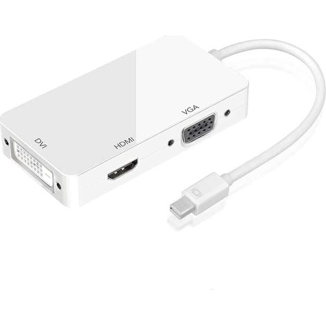 Câble adaptateur Ozvavzk Mini DisplayPort vers HDMI VGA DVI 1080P 3 en 1 Thunderbolt, convertisseur Mini DP vers HDMI VGA pour MacBook, Microsoft, Lenovo, Thinkpad Carbon Touch Helix (Blanc) (1/4)