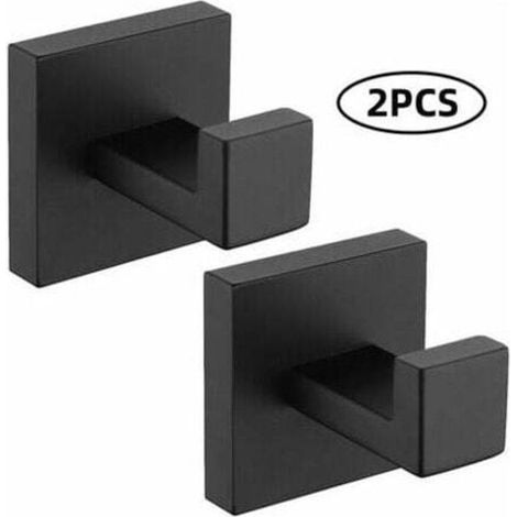 Set of 2 wall hooks, towel hooks, black, 304 stainless steel hooks, rustproof, waterproof, bathroom accessories, clothes hooks, black (1/4)