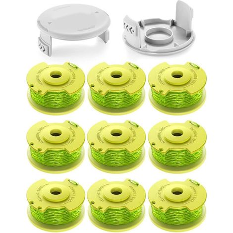 11 bobines de fil 2.0mm pour coupe-bordures Ryobi One+ 18V/24V/40V. Longueur 3.4m, compatible AC14RL3A. Inclut 9 bobines, 2 couvercles.-
