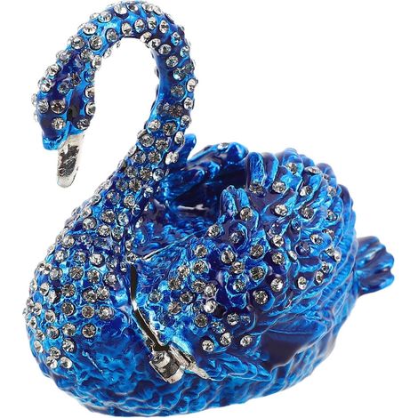 Blue Rhinestone Swan Jewelry Box - Decorative Zinc Alloy Storage Box - Jewelry Organizer for Earrings and Necklaces, Gift and Display (1/5)