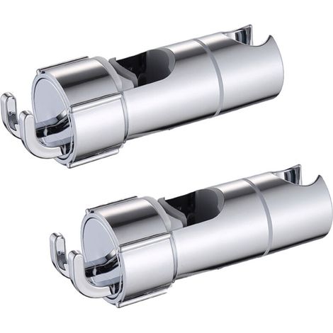 Supporto doccia regolabile cromato con 2 ganci per aste doccia da 18-25 mm, staffa doccia a parete in ABS -Crezuo