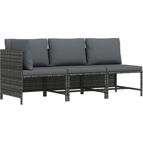 Maison Exclusive - Set Divani da Giardino 3 pz con Cuscini in Polyrattan Grigio (1/5)