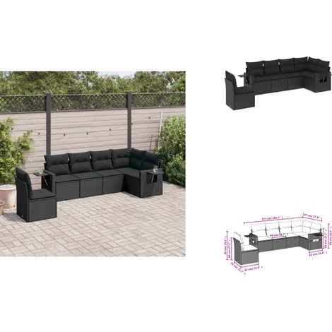 6-tlg. Garten-Sofagarnitur mit Kissen Schwarz Poly Rattan - Gartenmöbel - Lounge Set - Rattan Möbel - Outdoor Möbel - Esszimmergarnitur (1/3)