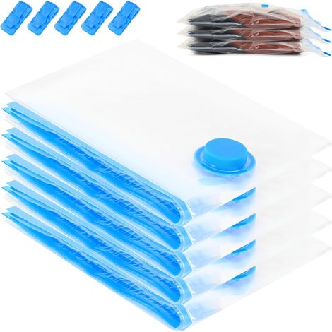 5 Pcs Sac Sous Vide Vetement Aspirateur, Sac de Compression, Sac Rangement Sous Vide, Sacs de Compression de Voyage pour Oreillers, Couettes, Valises, Vêtements, Voyage (50 x 70 cm) (1/5)