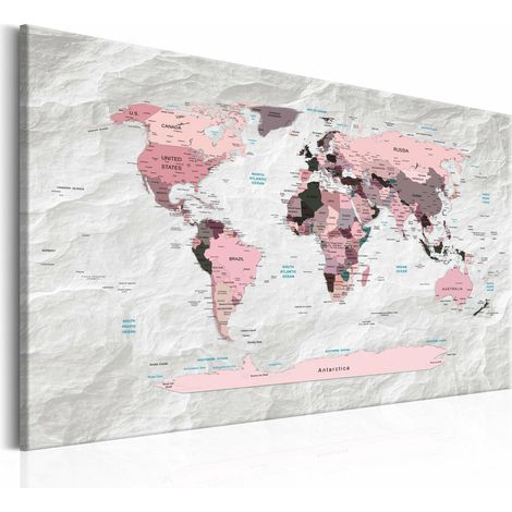 Tableau carte du monde continents roses - 90 x 60 cm (1/4)