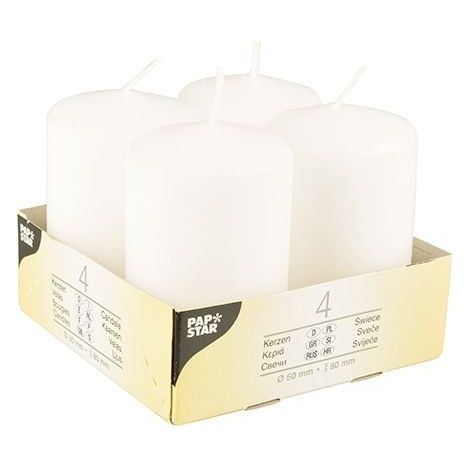 Bougies cylindriques - PAP STAR - Ø50 x 80 mm - Blanc - Diam. 50 mm - Hauteur 80 mm