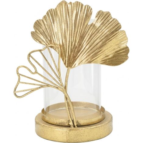 Metall-Kerzenhalter LEAF, Blattmotiv, gold, 17x12x21 cm
