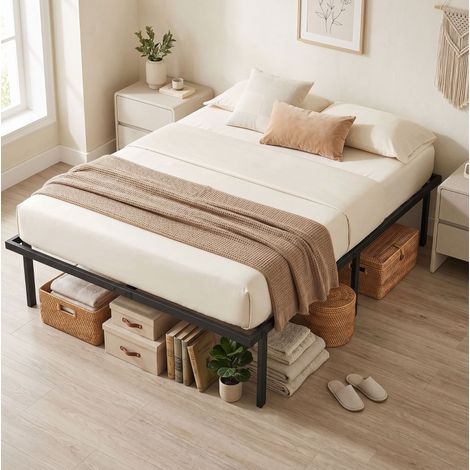 Struttura letto 140x200 cm in metallo nero, con spazio contenitore sotto il letto e struttura stabile (1/5)