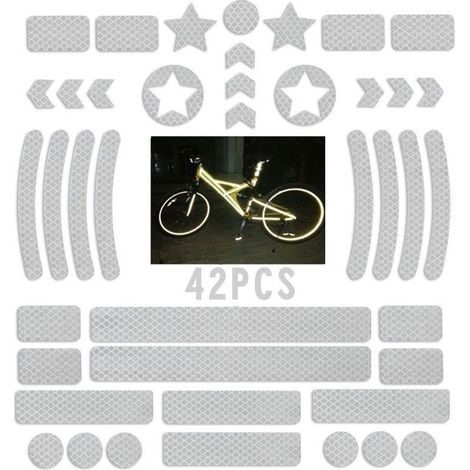 Lot de 42 autocollants réflecteurs autocollants pour vélo, en différentes versions, bande réfléchissante autocollante pour camions, vélos, voitures, poussettes et motos (1/5)