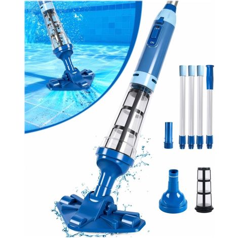 Aspirateur Piscine Batterie, 60L/Min Aspirateur Piscine sans Fil, 2.13M Balai Aspirateurs Piscines Hors Sol Manuel avec Capteur d'eau & 2 Têtes Nettoyage Amovibles Autonomie Jusqu'à 90min