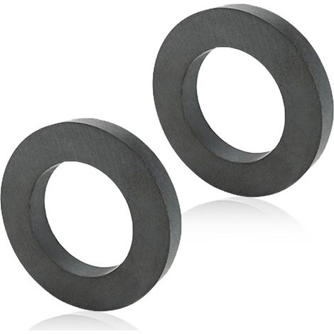 Lot de 2 aimants à anneau : Ø 70 mm x 32 mm x 15 mm - Aimant anneau en ferrite avec trou - Anneau magnétique résistant - Pour industrie, bricolage, bricolage, projets scientifiques