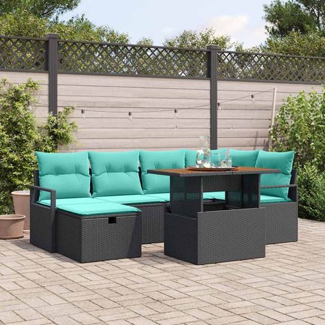 Teenpull – Gartensofa-set 7 Stk. Schwarz Poly-Rattan (1/5)