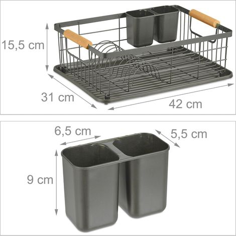 Scolapiatti con vaschetta raccogligocce asciugatura pratica 15,5 x 42 x 31 cm in plastica grigia 130010535