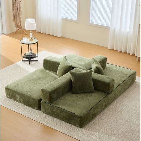 Divano modulare in ciniglia verde, 2 posti, convertibile in letto, 198 x 79 x 60 cm DESVIAE (1/5)