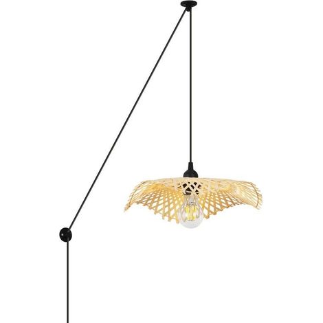 Barcelona Led – Lampe suspendue en osier noir 380mm – Hauteur réglable 250cm – Douille E27 – Éclairage ambiance pour intérieur chic (1/5)