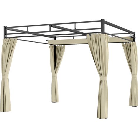 Pergola toit rétractable 4 rideaux protection UV30+ 3x3m Beige