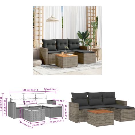 5-tlg. Garten-Sofagarnitur mit Kissen Grau Poly Rattan - Gartenmöbel - Outdoor Möbel - Rattan Gartenset - Lounge Set - Esstisch - Home & Living (1/3)