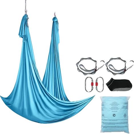 Hamac de yoga aérien et balançoire en tissu nylon avec équipement complet, 5,5 yards, Bleu (1/2)