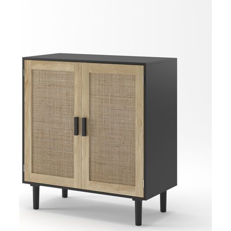 Armario de almacenamiento de 2 puertas con acabado de ratán 80 x 40 x 88 cm negro HOMVRA (1/5)