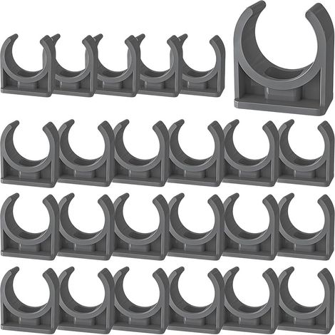 24 Colliers de tuyau, Support en U, PVC gris, Fixation robuste, Tuyaux acier plastique, Cuisine salle de bain (1/5)