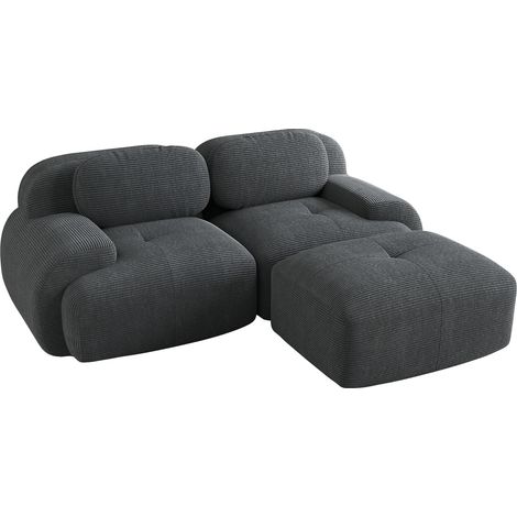 Divano angolare modulare in corduroy grigio, senza montaggio, con braccioli curvi, MODENUIT (1/5)