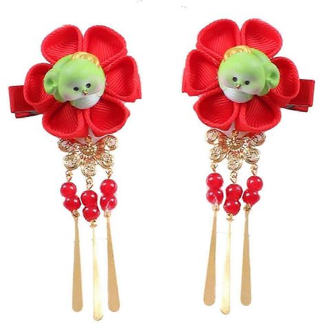 paire de pinces à cheveux décoratives pour le Nouvel An, avec nœud et pompon. Pinces à cheveux pour enfants, motif serpent décoratif en résine.-E (1/5)