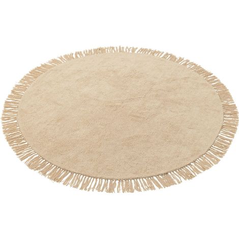 Tapis rond beige clair à franges ambiance chaleureuse salon - Beige clair naturel (1/5)