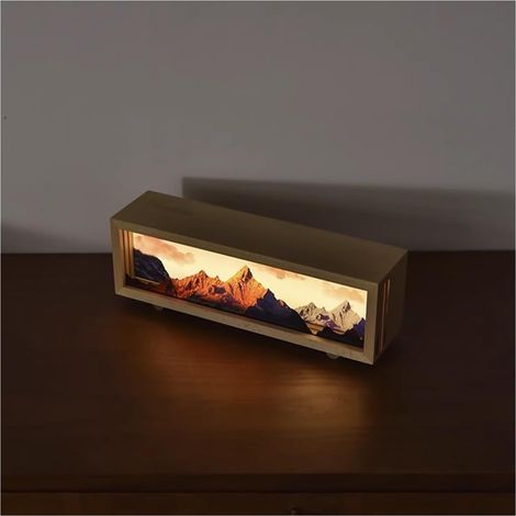 Lampe de Table Bois Vintage Motif Montagne Veilleuse USB Décoration (1/5)