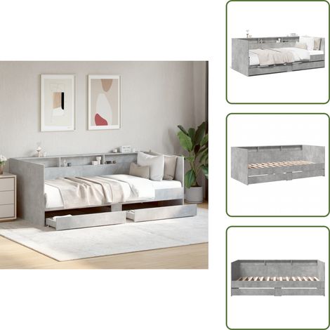 The Living Store Lit de jour avec tiroirs sans matelas gris béton 100x200 cm - Lit de repos (1/5)