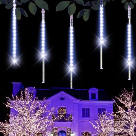 ZOLGINAH Pluie De Météores 30Cm, 10 Imperméable Spirale Tubes Guirlande Lumineuse, 360 LEDs Météore Douche Lumière pour Noel Extérieure Jardin Arbre Décoration(Blanc) (1/5)