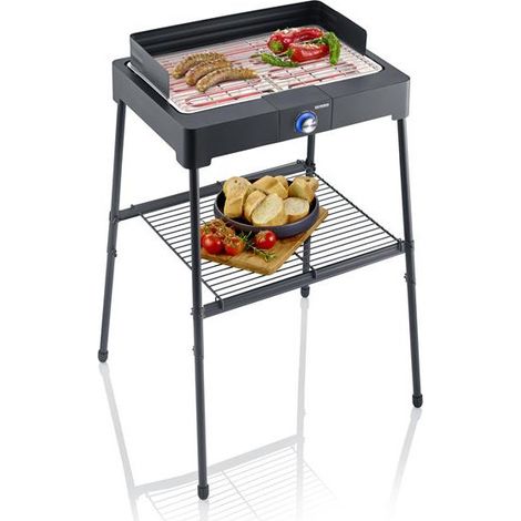 Severin – Barbecue électrique sur pieds 2200 W – Surface de cuisson 44,5 x 26 cm – Thermostat réglable – Cuve à eau pour limiter fumées