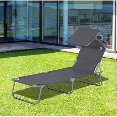 Transat de jardin pliable avec pare-soleil, 187 x 58 x 36 cm, gris HAVRYA (1/5)