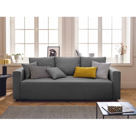 Regala - 3-sitzer sofa - schlaffunktion und bettkasten - aus stoff - grau (1/5)