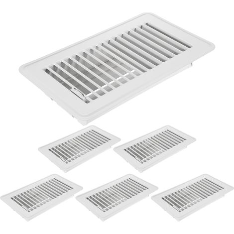 4x8 Inch Grilles De Sol, Bouches D'Aération Métalliques Résistantes Marcheables Avec Levier Réglable Facile Pour Grilles De Mur Et Plafond Maison Bureau, Blanc (1/5)