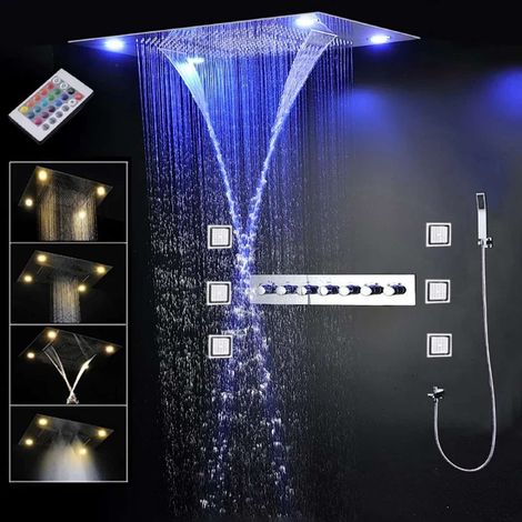 Ciel de pluie led thermostatique hydro massant chrome, Londres (1/5)