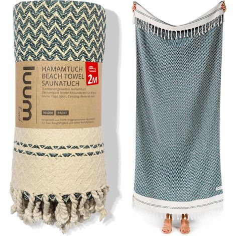 Grande serviette de plage - 90 x 200 cm - Serviette de hammam - Serviette de bain - Serviette de yoga - Serviette de douche - Serviette de sauna - Serviette de voyage - Serviette turque (1/5)