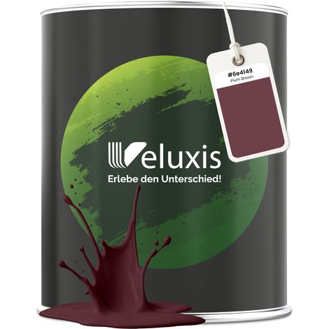 Wandfarbe Braun Lila Matt Innenfarbe – Deckkraft Klasse 1, VOC-frei, Ohne Grundierung, Tropfarm – Wohnzimmer & Schlafzimmer – 1L – Veluxis (Plum Brown)