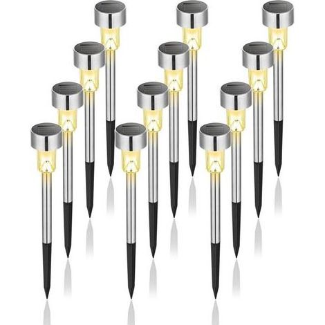 Solar Light, Outdoor Garden LED Light, Landscape / Path Lighting, Stainless Steel, Pack of 12, warm white (1/5)