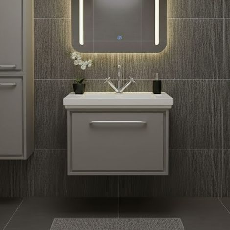 Hudson Reed Lille Wall Hung 1-Drawer Vanity Unit with 1TH Classique Basin 600mm Wide - Pebble Grey