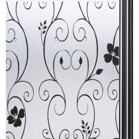 Film Fenetre Anti Regard Adhesif pour Vitre Brise Vue Fenetre Film pour Vitre Film Electrostatique Vitre Film Opaque Vitrage Film décoratif pour fenêtre, Anti-UV 44.3 x 200 cm, Fleur Noir (1/5)