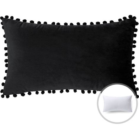 Dekokissen mit Pompons aus der Velvet-Serie, 30,5 cm × 50,8 cm, Schwarz, 1 Stück (1/5)