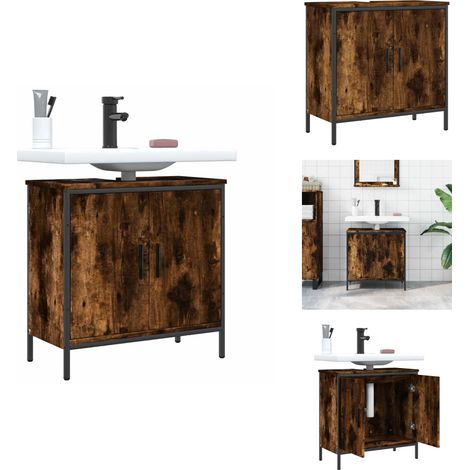 Armoire lavabo de salle de bain chêne fumé 60x30x60 cm - Meuble Lavabo - Armoire Salle De Bain - Placard Lavabo - Meuble Salle De Bain - Rangement Salle De Bain (1/5)
