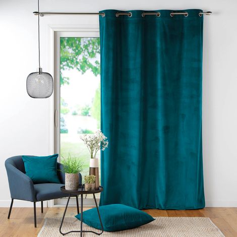 Rideau à oeillets 140 x 260 cm velours côtelé Casual Pétrole (1/6)